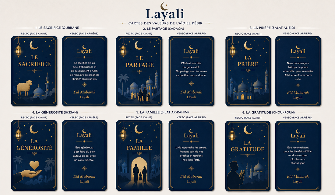 Cartes des Valeurs de l'Eïd & Enveloppe Cadeau Layali