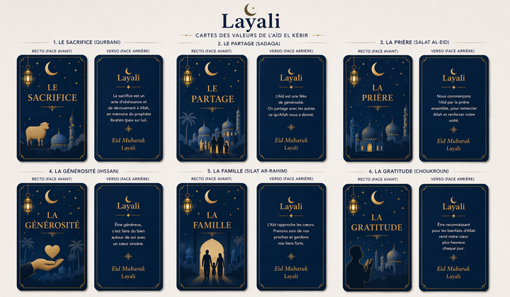 Cartes des Valeurs de l'Eïd & Enveloppe Cadeau Layali